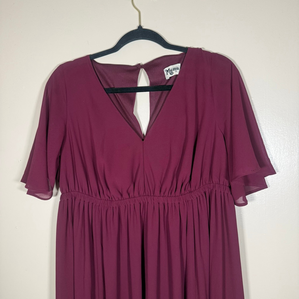 Show Me Your Mumu Emily Empire Maxi Dress Purple Chiffon flutter sleeves 1X - Picture 5 of 10